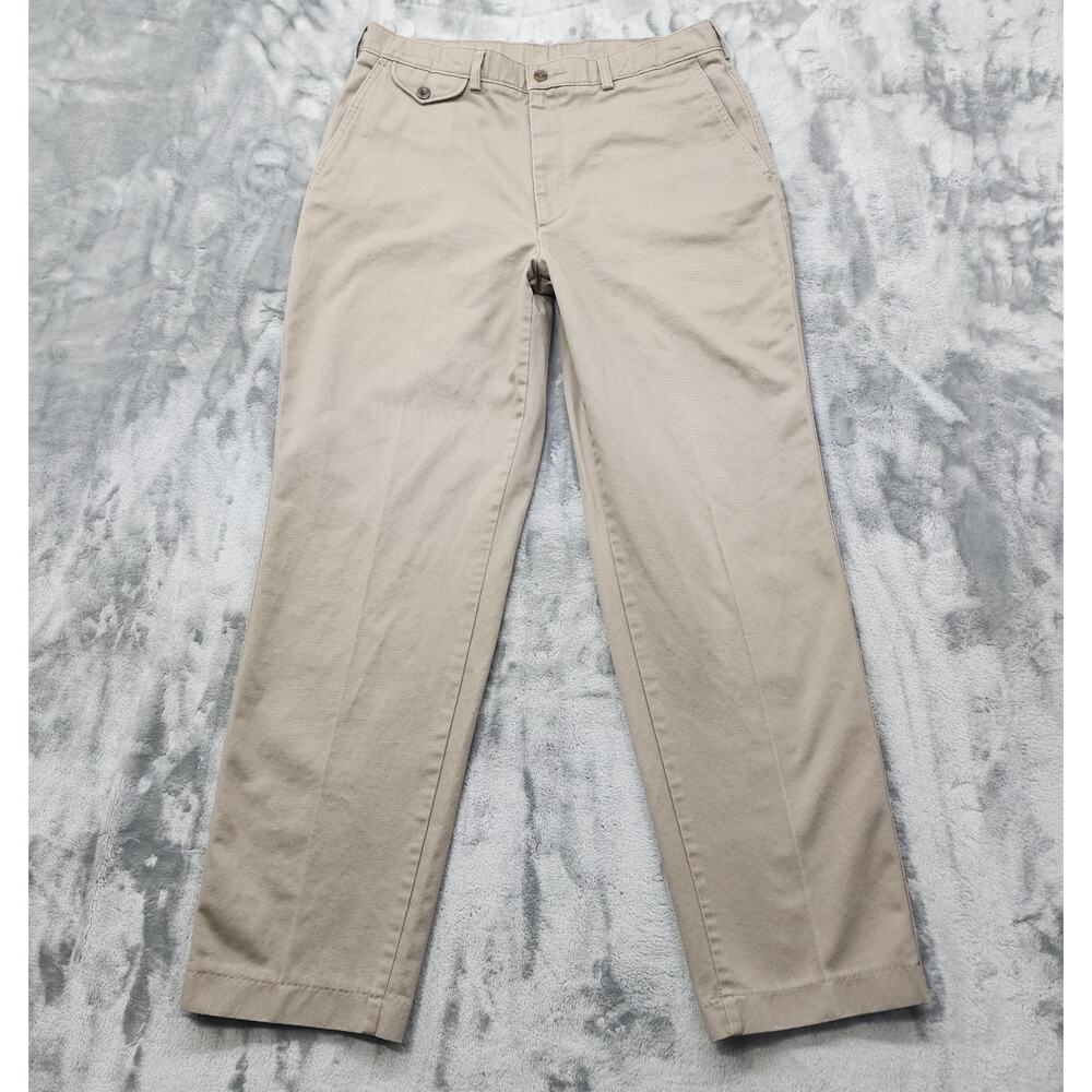 Vintage Savane Pants Mens 33X32 Tan Khaki Flat‎ Front Pocket Cotton Chino Preppy